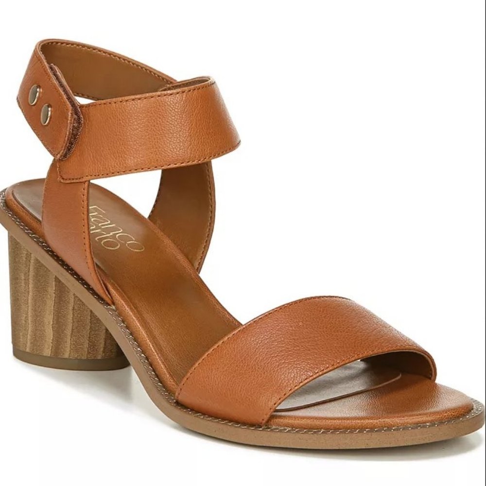 Franco Sarto Brown Leather Bask Heel Sandals  Size 8 New Without Box